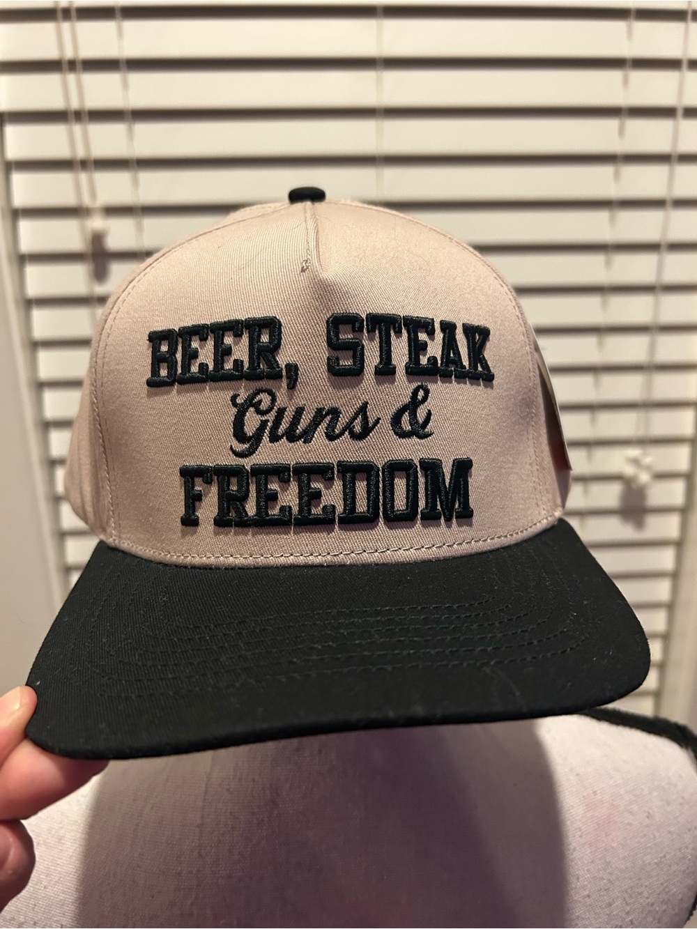 Simply Southern Beer, Steak, Guns & Freedom Embroidered Trucker Cap - Black/Tan